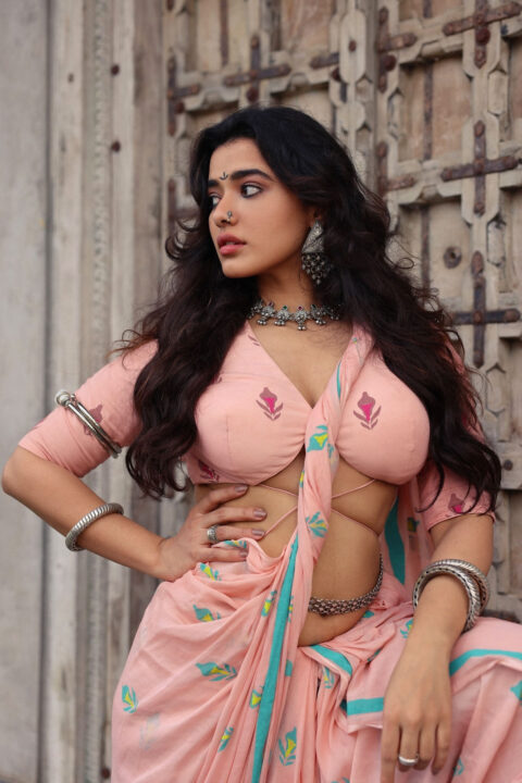 Ketika Sharma in Peach Traditional Attire revealing big boobs