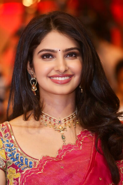 Manasa Varanasi in Traditional Lehenga at Devaki Nandhana Pre-Release