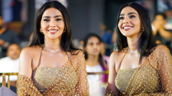 Aishwarya Lekshmi Dazzles in Gold Saree at Sambarala Yetigattu Carnage Launch