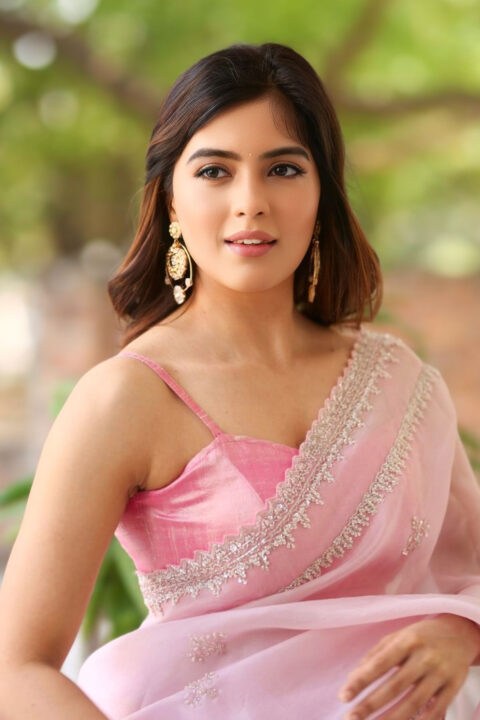 Amritha Aiyer in Pink Saree at Telugu Movie Bachhala Malli Interview