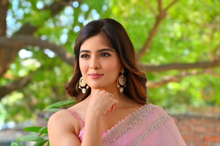 Amritha Aiyer Glows in Pink Saree at Bachhala Malli Movie Interview