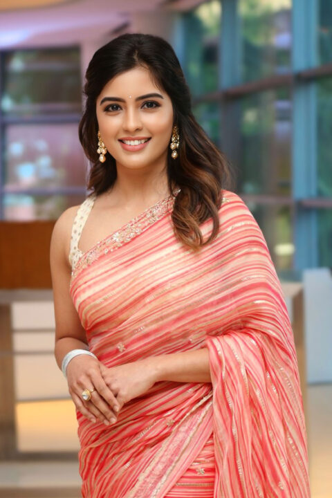 Amritha Aiyer Stunning Pink Saree Look at Bachhala Malli Trailer Launch