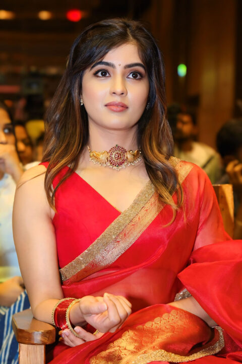 Amritha Aiyer Stunning Look in red Saree at Bachchala Malli Event