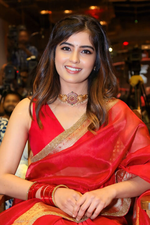 Amritha Aiyer in red Chiffon Saree at Bachchala Malli Pre Release