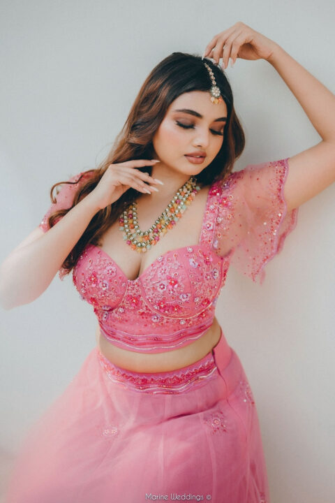 Aneena Angala Joseph in Pink Embroidered Lehenga Stills