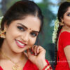 Karunya Chowdary in red saree photos