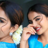 Ananya Nagalla in Elegant Blue Organza Saree at Srikakulam Sherlockholmes Interview