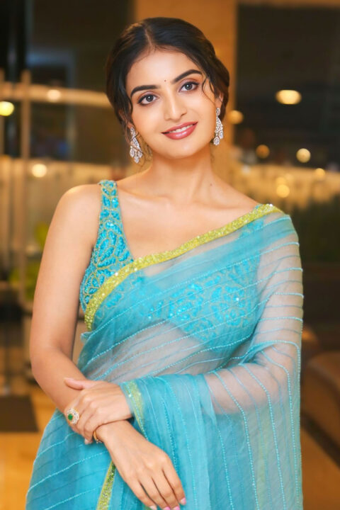 Ananya Nagalla in Blue Georgette transparent Saree