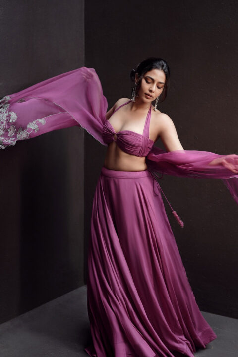 Aishwarya Lekshmi Stuns in Purple Lehenga from Baise Gaba