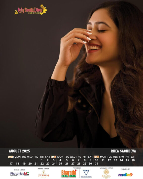 Rhea Sachdeva in My South Diva Calendar 2025 August month