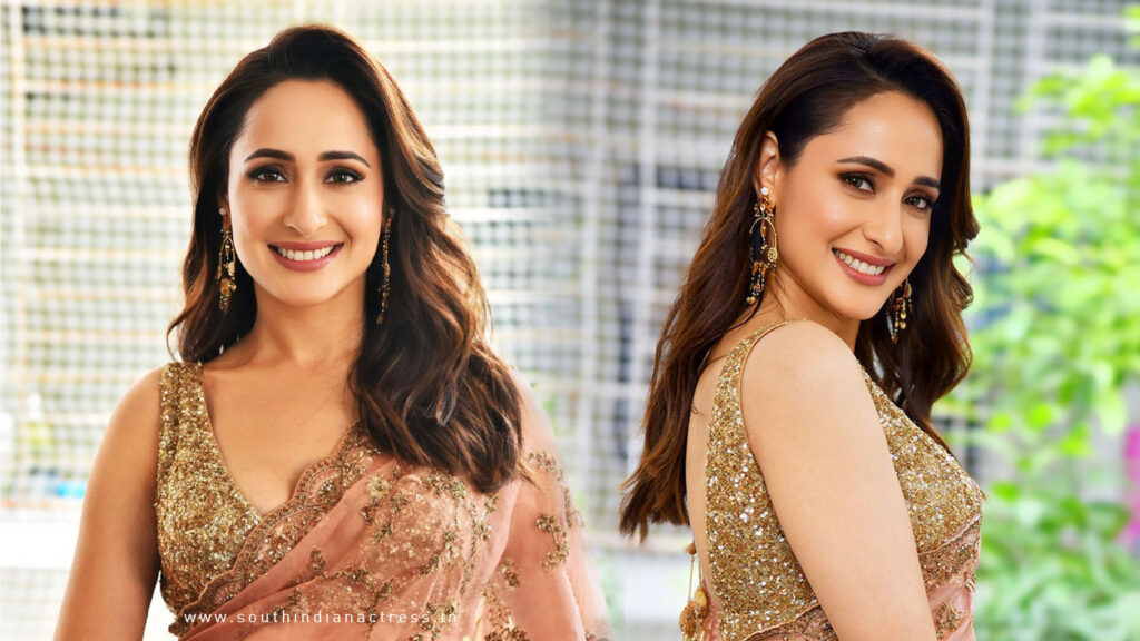 Pragya Jaiswal in Peach Embroidered Saree at Daaku Maharaj Event