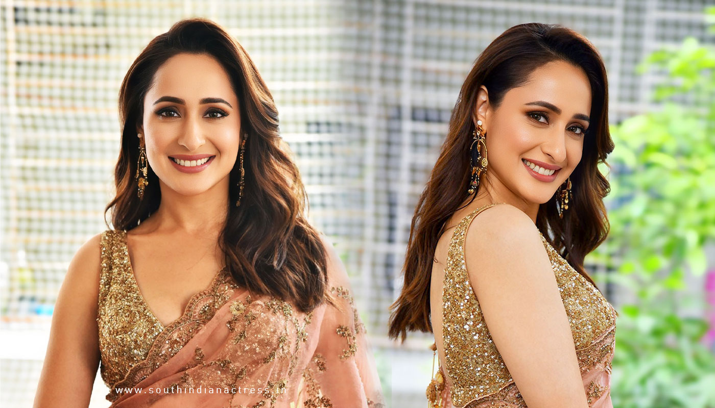 Pragya Jaiswal in Peach Embroidered Saree at Daaku Maharaj Event