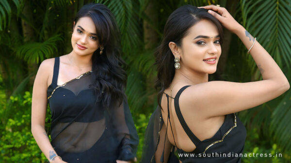 Sri Satya Sizzles in Black Transparent Saree at Nuvve Kavali Event