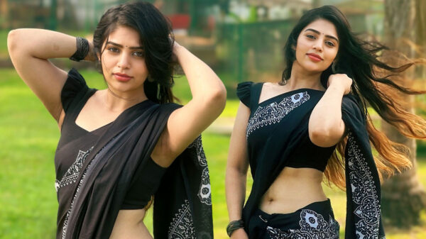 Bandhavi Sridhar Exudes Glamour in Bold Black Saree Photoshoot