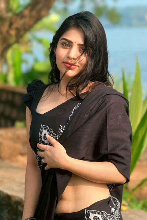 Bandhavi Sridhar Sultry Black Saree Look in Latest Photoshoot