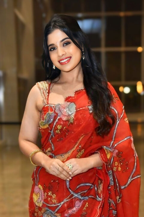 Aishwarya Hollakal in Elegant Orangish Red Kalamkari Saree