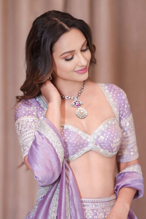 Akanksha Sharma Sizzles in Purple Lehenga Set at Laila Pre-Release