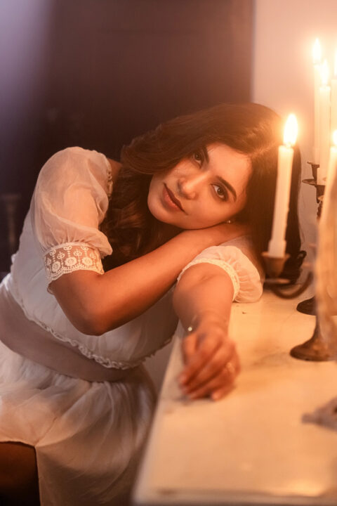 Anju Kurian Wows in White Lace Victorian Vintage Wedding Dress