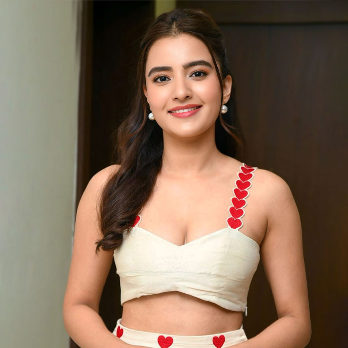 Rukshar Dhillon in Linen Bralette and Skirt at Telugu Song Launch Event