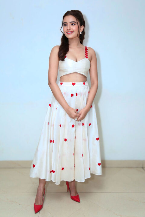 Rukshar Dhillon Glam Stills in Linen Crop Top at Hey Jingili song Launch