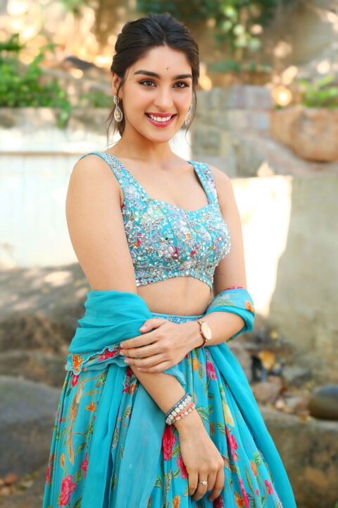 Yukti Thareja in Stunning Blue Lehenga at K-Ramp Telugu Movie Launch