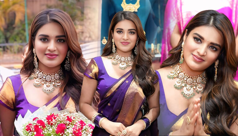 Nidhhi Agerwal in traditional saree at Ekadhi store opening