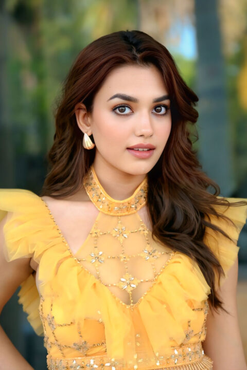 Vidhi Yadav glams up in Yellow Net Lehenga at Kiss Kiss Kissik Press Meet