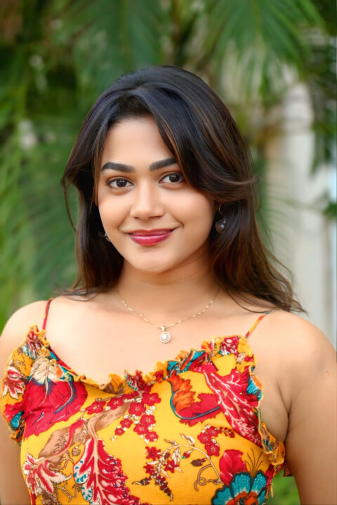 Payal Radhakrishna in vibrant mini dress at Chaurya Paatam launch event