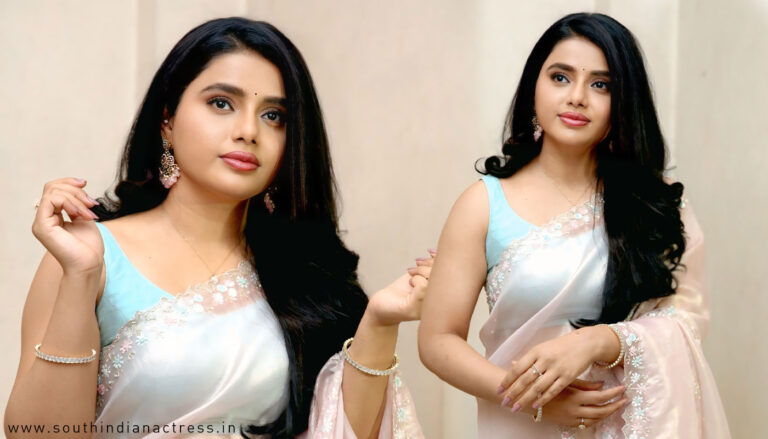 Sumaya Reddy in elegant organza saree for Dear Uma pre release appearance