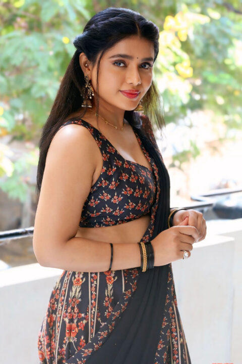 Sumaya Reddy in printed lehenga set at Dear Uma movie promotions