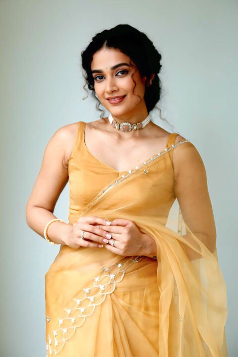 Aakanksha Singh promotes Shashtipoorthi in sunshine yellow saree