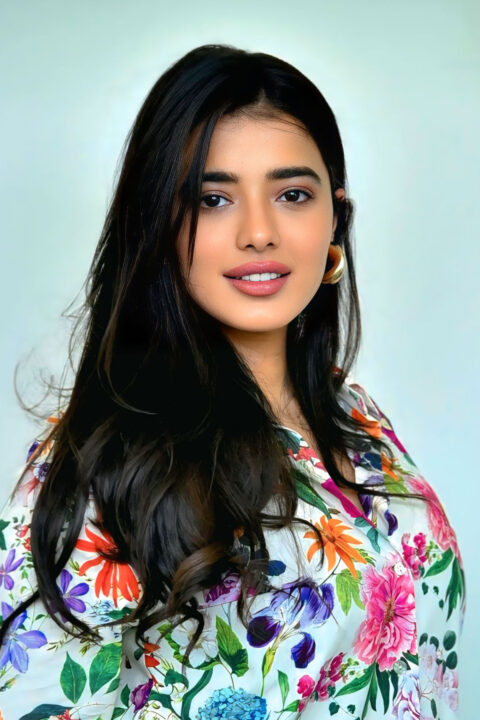 Ketika Sharma in vibrant floral Zara shirt for Single Telugu film