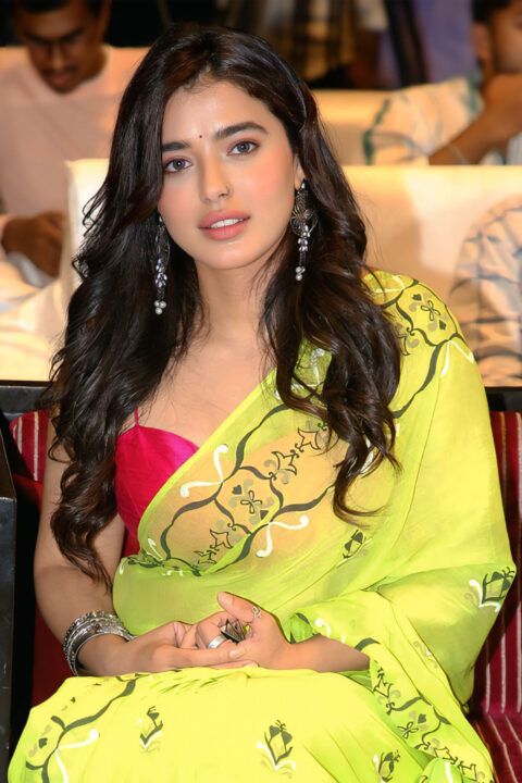 Ketika Sharma shines in green saree at Single blockbuster press meet