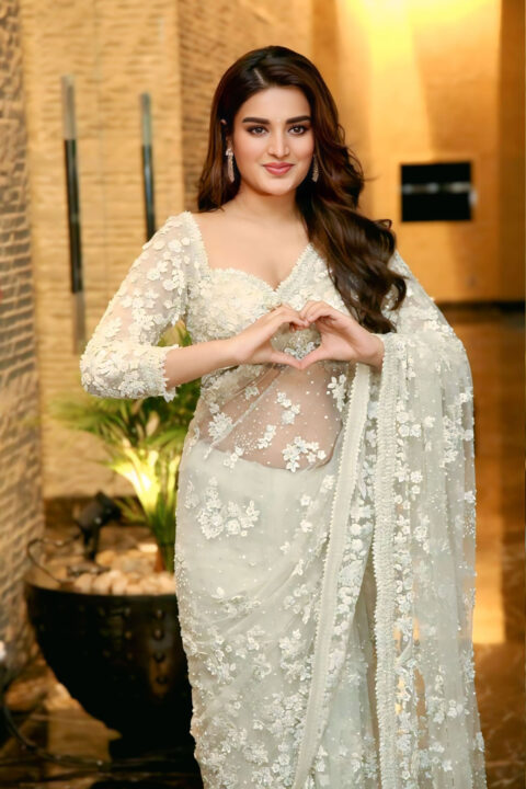 Nidhhi Agerwal in serene saree style at Veera Mallu song launch