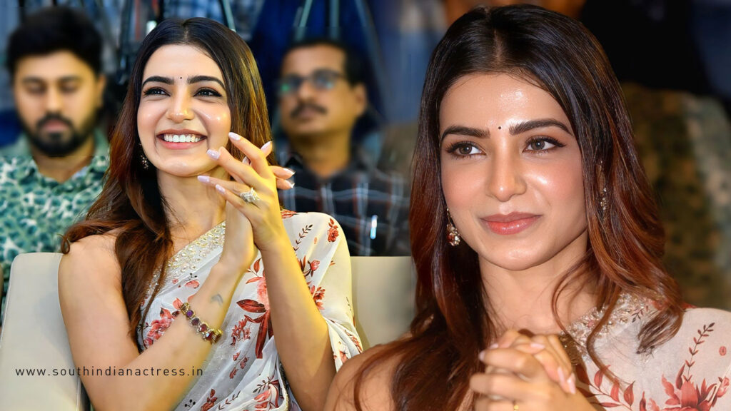 Samantha stills at Subham Success Meet in Floral Saree