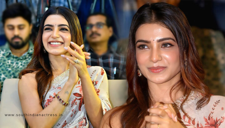 Samantha looks radiant at Subham success event in floral printed saree