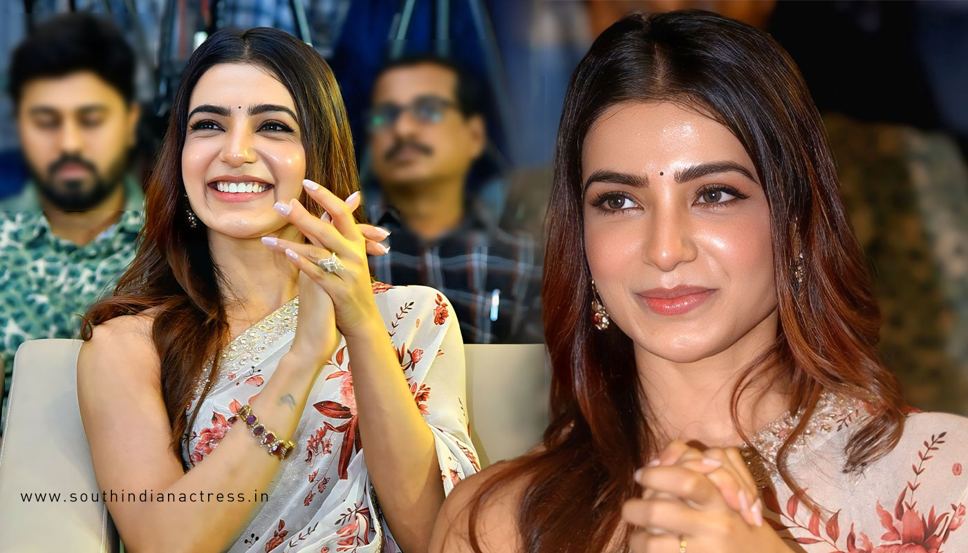 Samantha looks radiant at Subham success event in floral printed saree