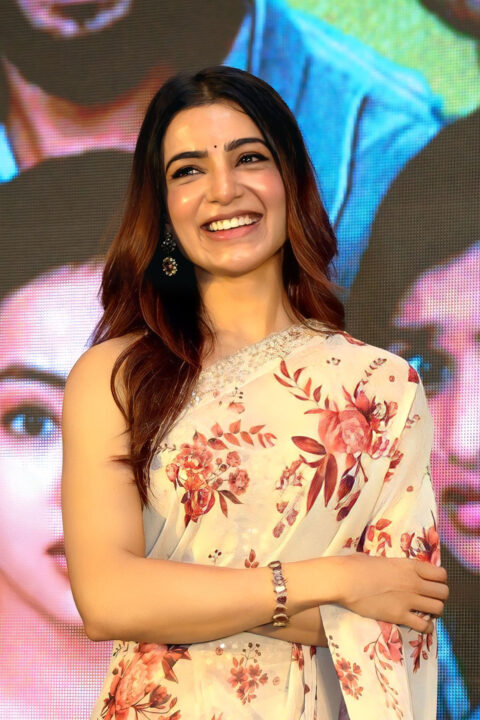 Samantha in white floral saree wins hearts at Subham movie event