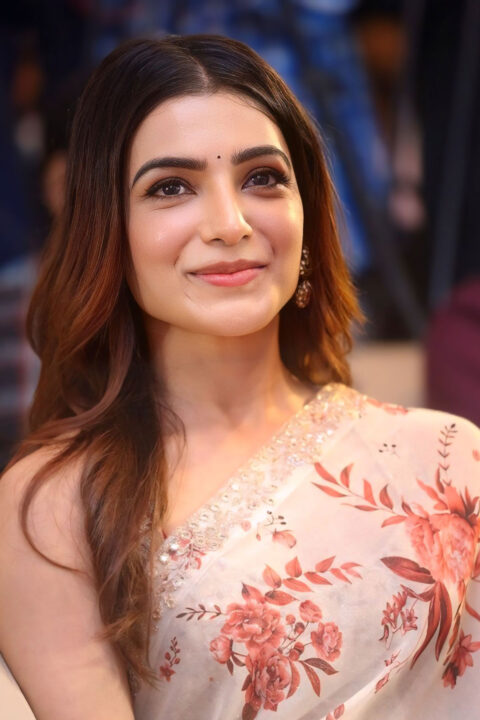 Samantha turns heads in a stunning floral saree at Subham success meet