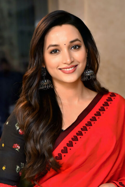 Srinidhi Shetty glows in red handloom saree at HIT 3 success meet