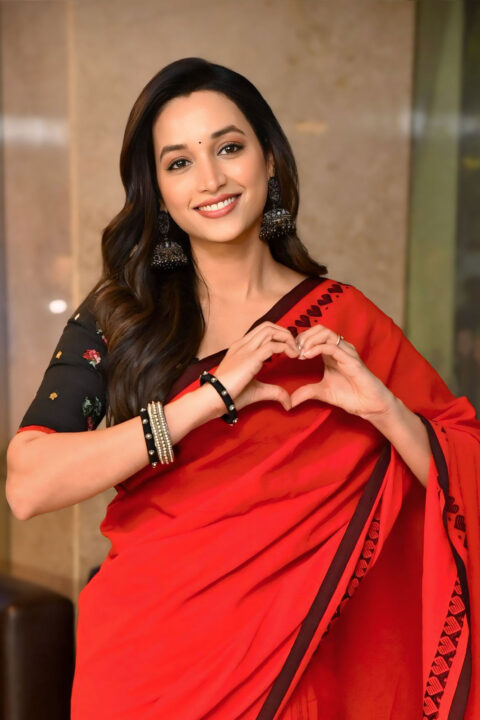 Srinidhi Shetty opts for red cotton saree at HIT 3 event