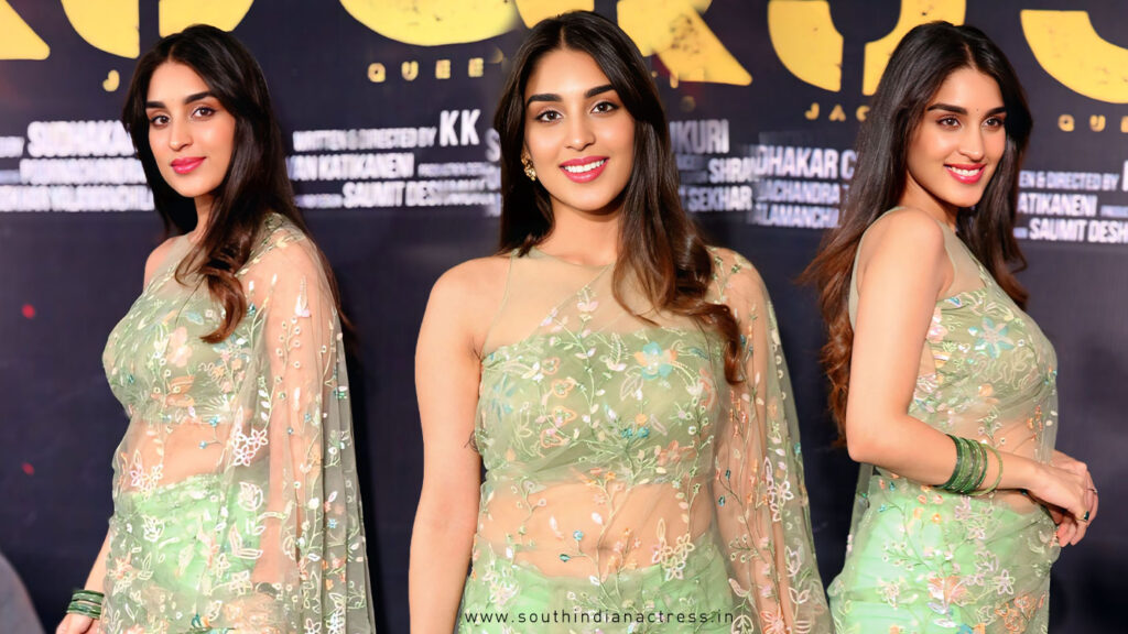 Yukti Thareja embraces simplicity in mint saree for KJQ movie launch