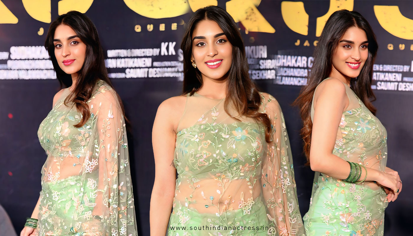 Yukti Thareja embraces simplicity in mint saree for KJQ movie launch