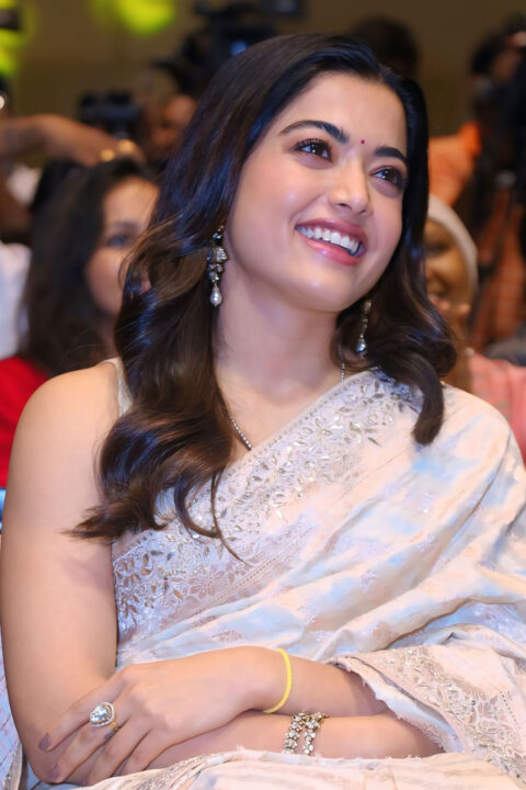 Rashmika Mandanna Radiant in Saree at Kuberaa Meet