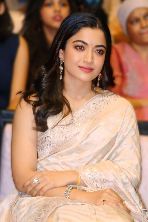 Rashmika Mandanna Stuns in Saree at Kuberaa Thank You Meet