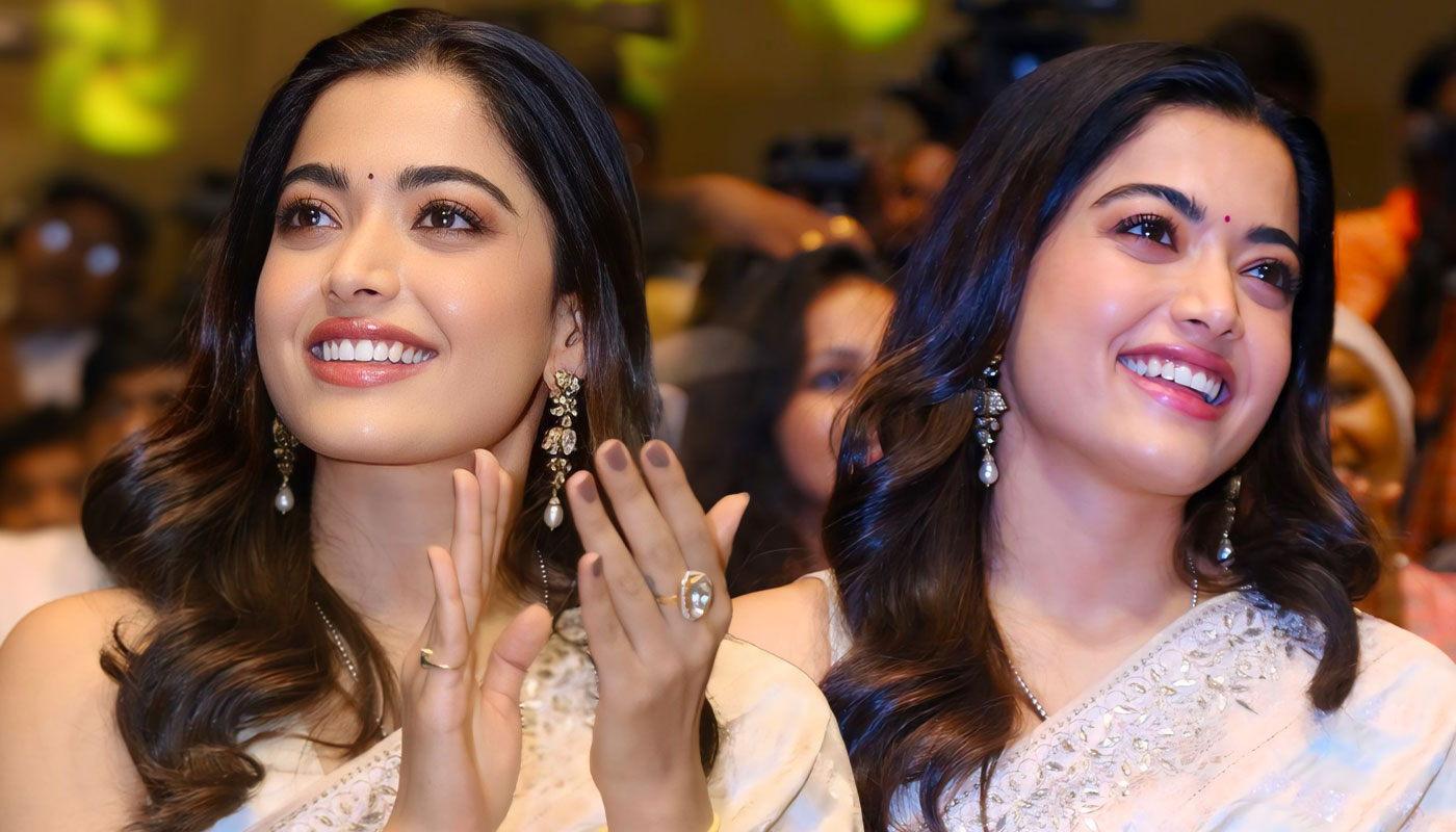 Rashmika Mandanna in Beautiful Saree at Kuberaa Event