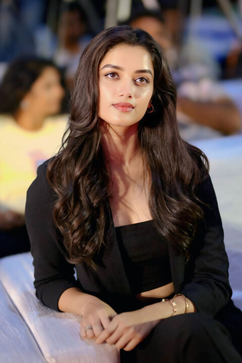 Bhagyashri Borse in Chic Black Blazer Look at Kingdom Press Meet