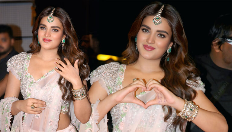 Nidhhi Agerwal Poise in White Lehenga for Hari Hara Veera Mallu