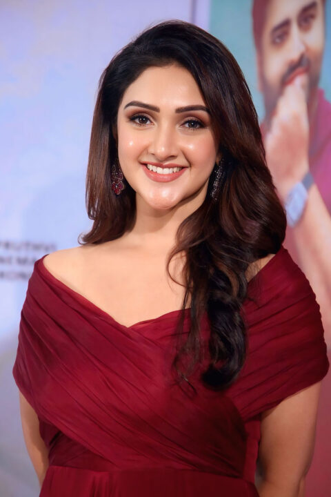 Sridevi Vijaykumar Elegant Maroon Gown for Sundarakanda Press Meet