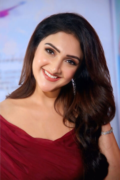 Sridevi Vijaykumar Off-Shoulder Gown at Sundarakanda Press Meet